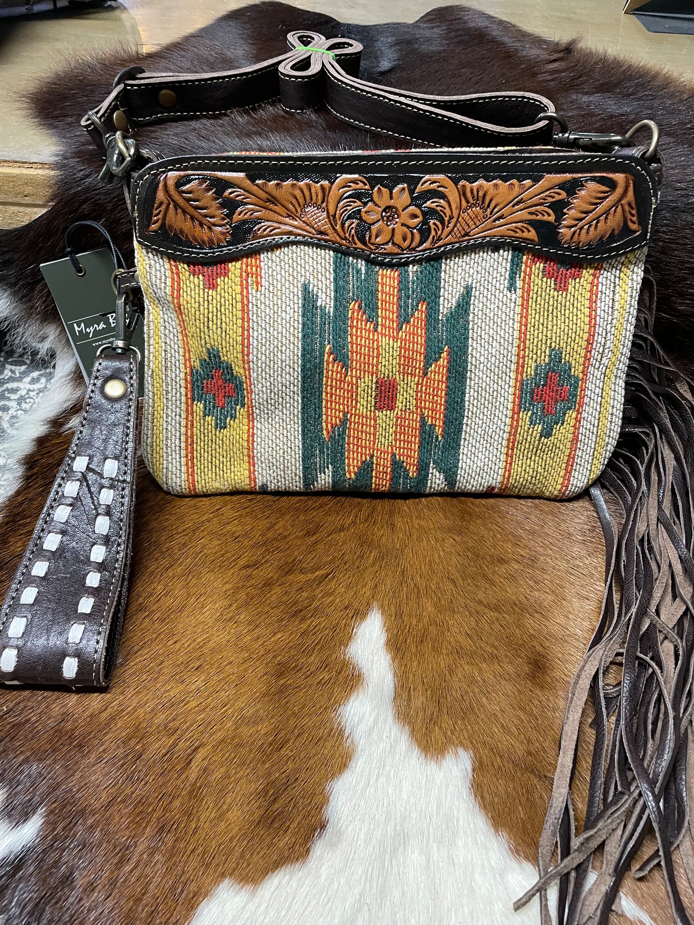 Myra DAZZLING YELLOW HAND-TOOLED BAGS s3375