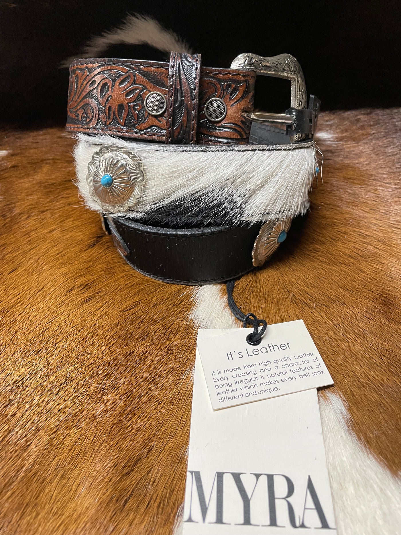 Myra DISTINGUISHED TURQUOISE HAND-TOOLED LEATHER BELT