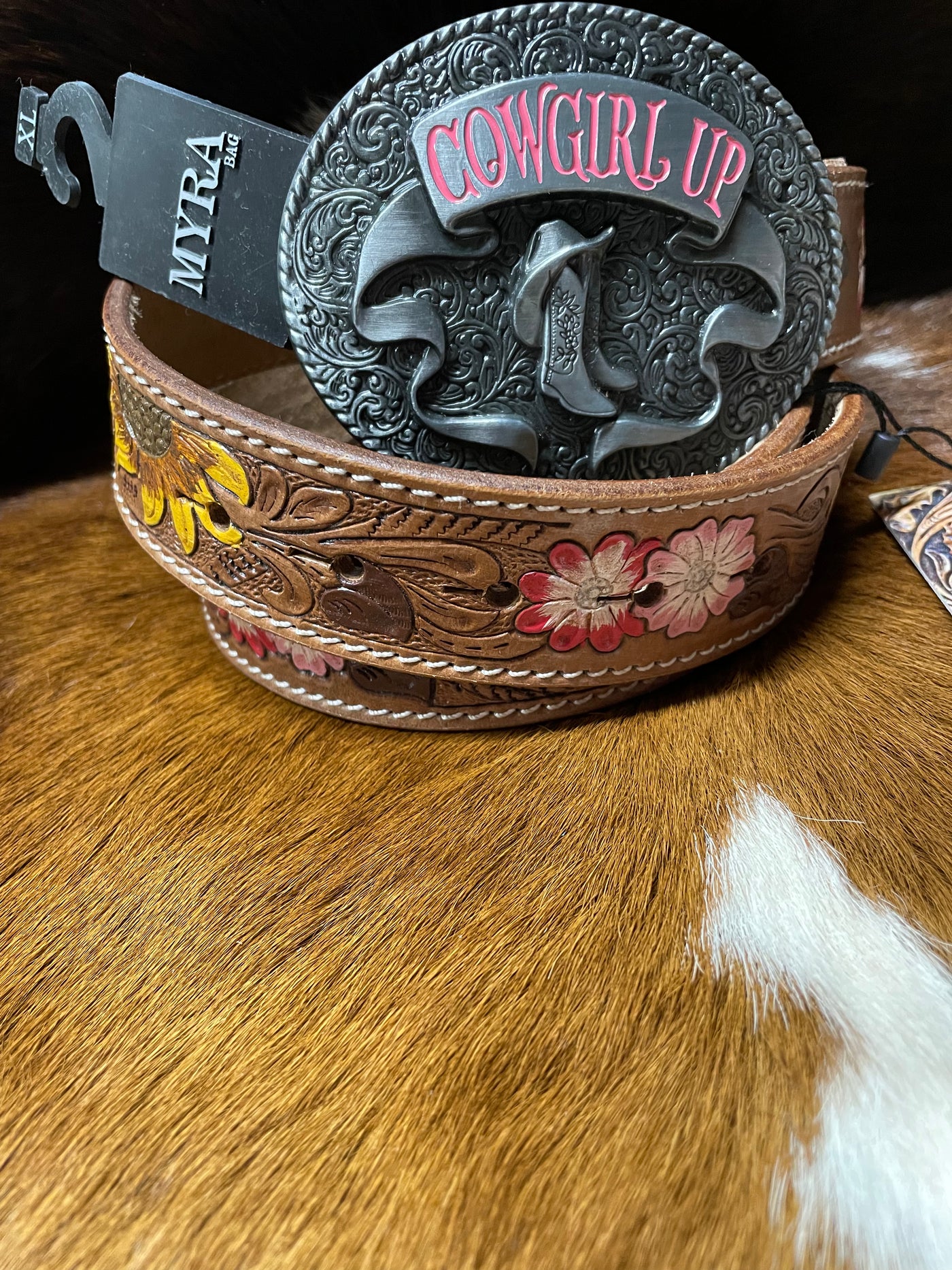 Myra BOUQUET HAND-TOOLED LEATHER BELT
