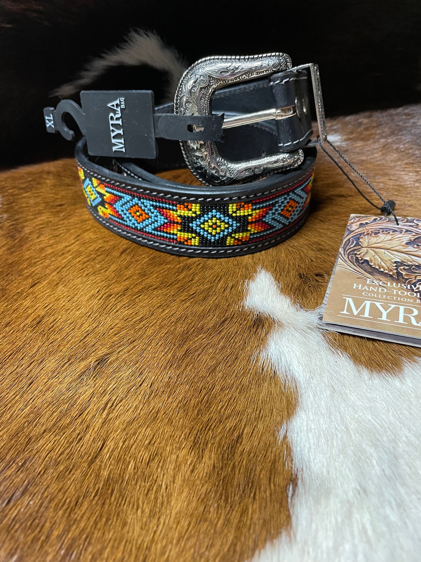 Myra POLYCHROME HAND-TOOLED LEATHER BELT
