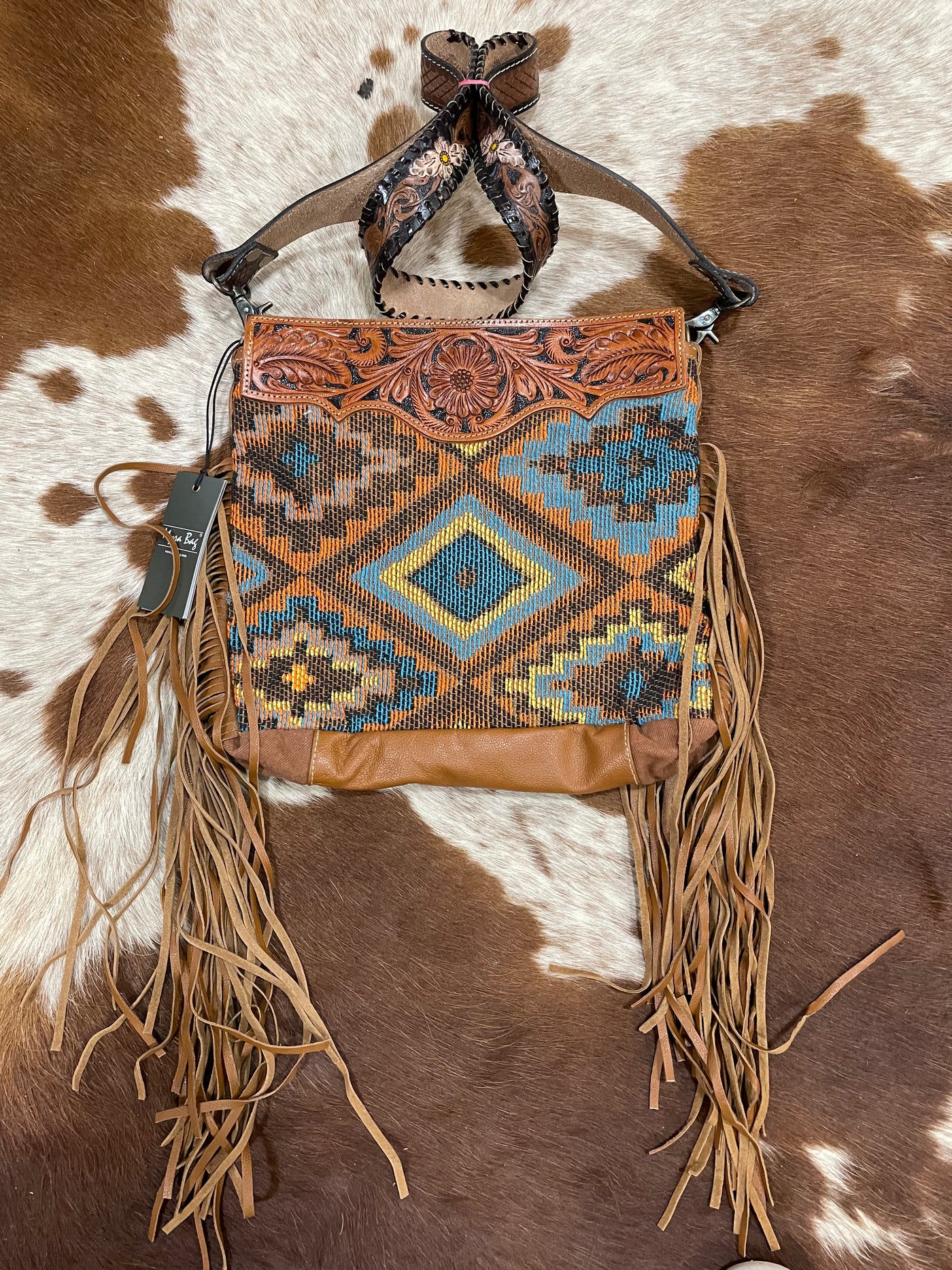 MyraGARNET WAVES HAND-TOOLED BAG