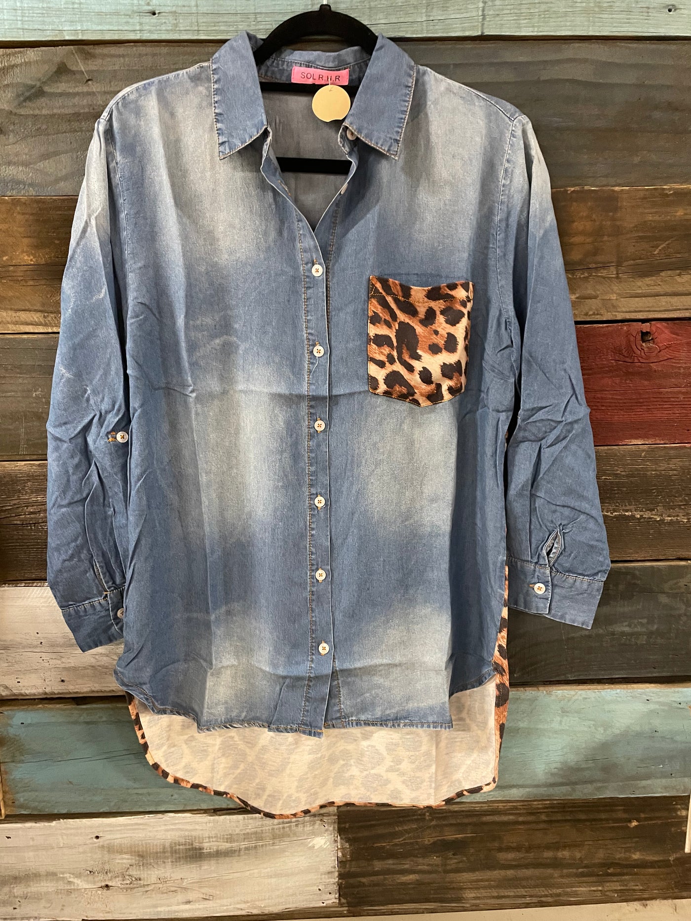 Bluejean and Leopard Long sleeve Shirt