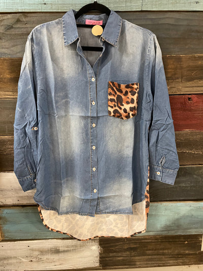 Bluejean and Leopard Long sleeve Shirt