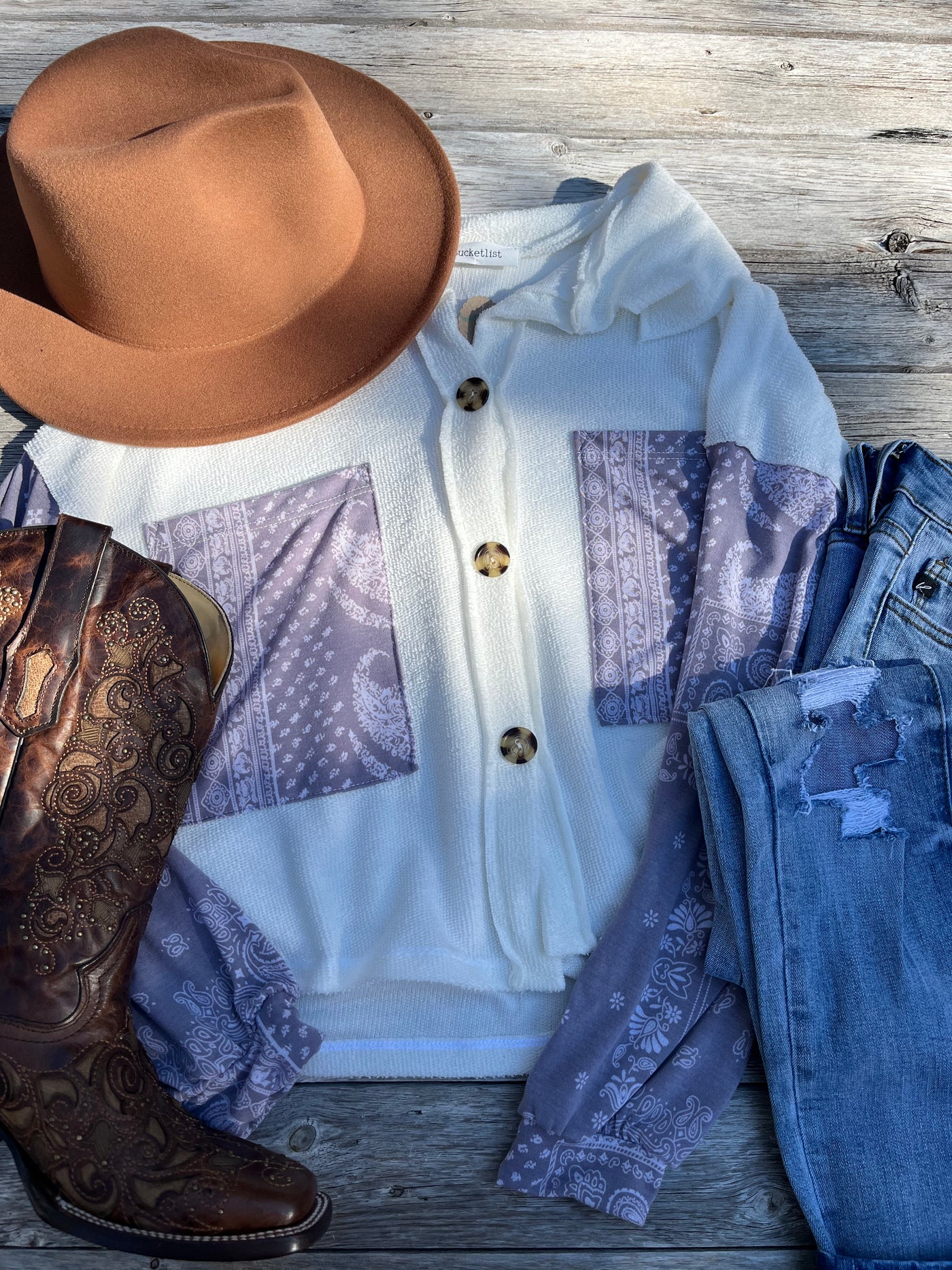 Paisley Print/White Contrast Button up shirt (greyish purple color)*