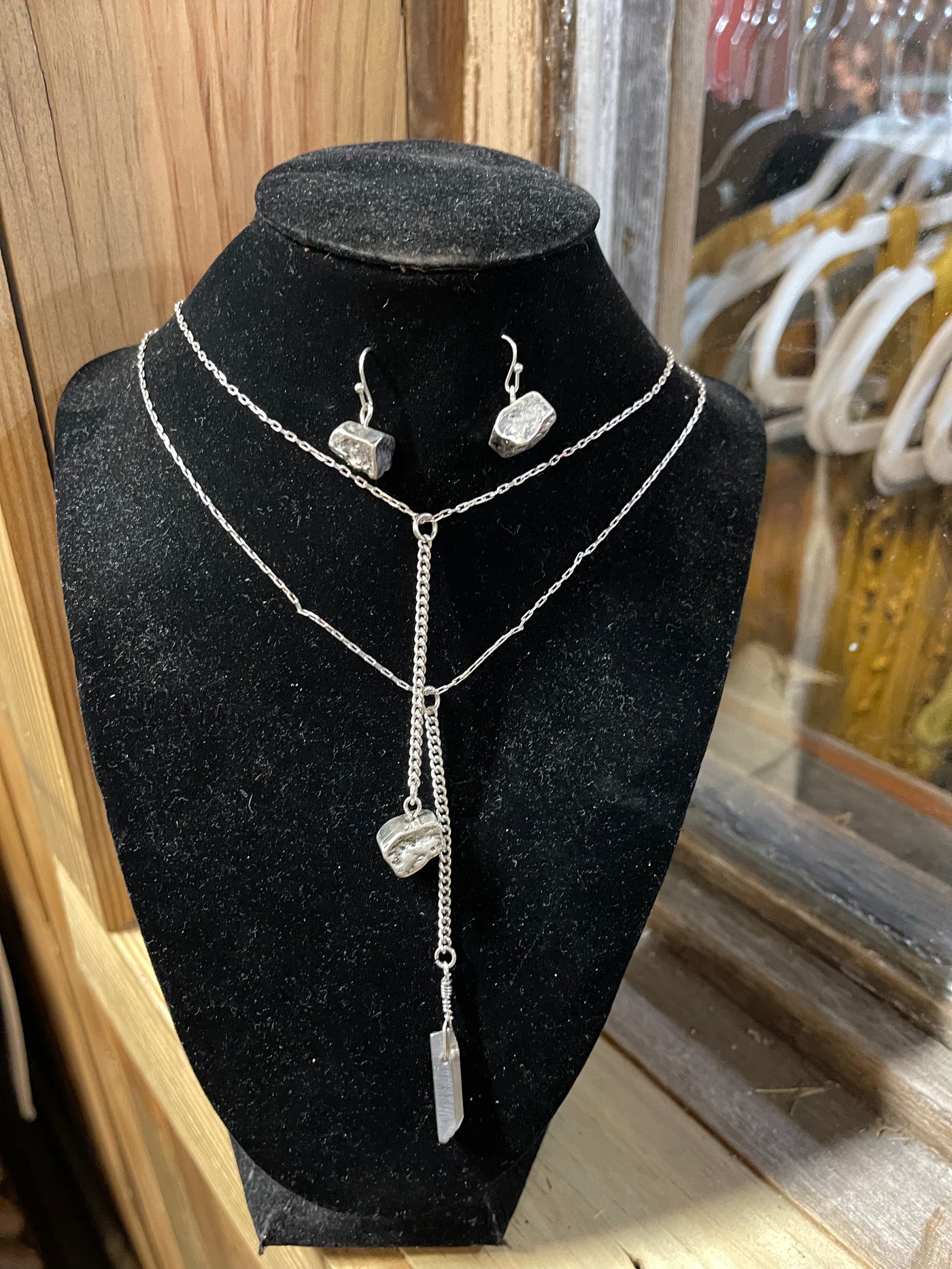 Silver Crystal & Stone Earring and Necklace Set *