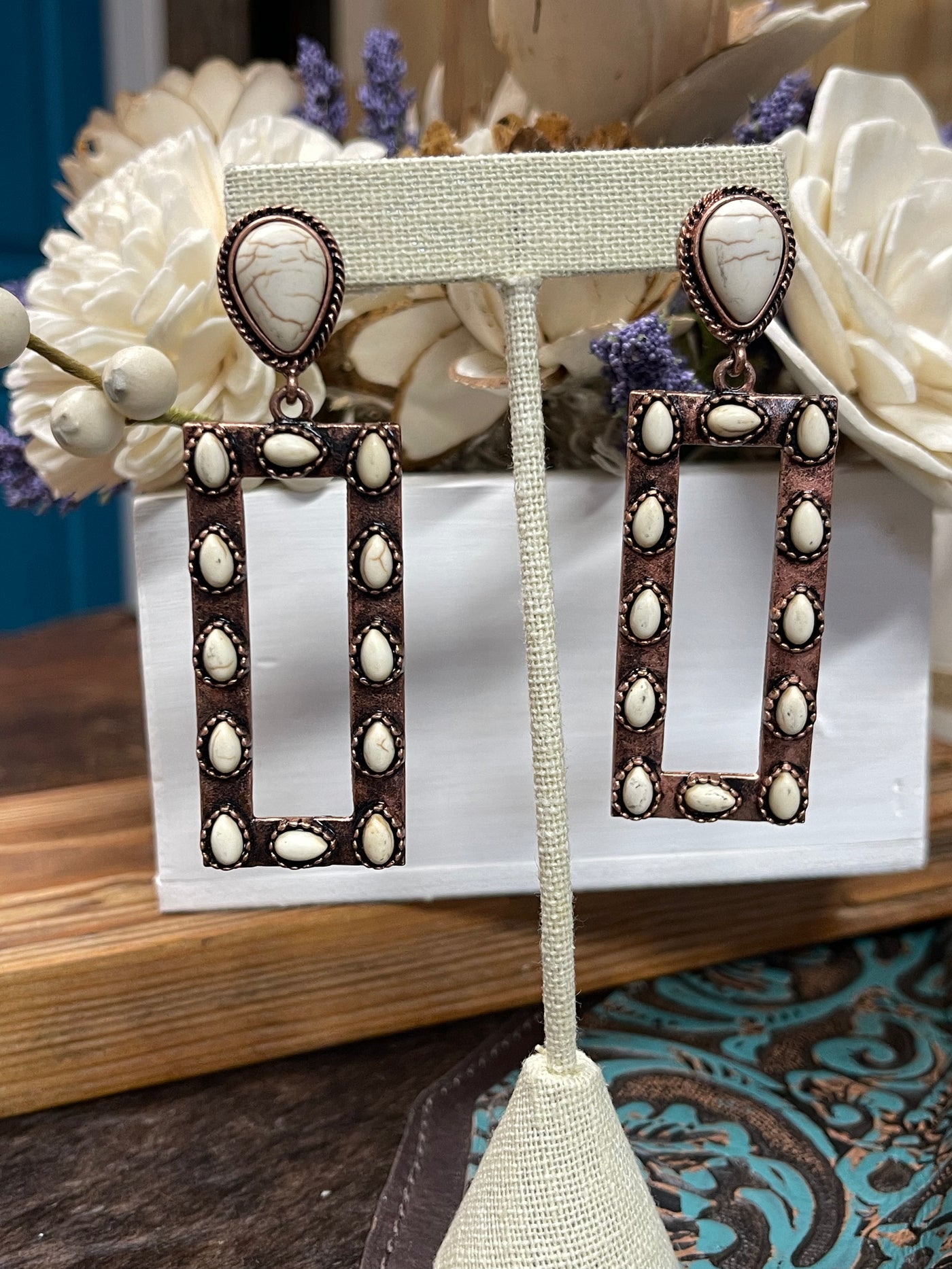Rectangle and tear drop earrings
