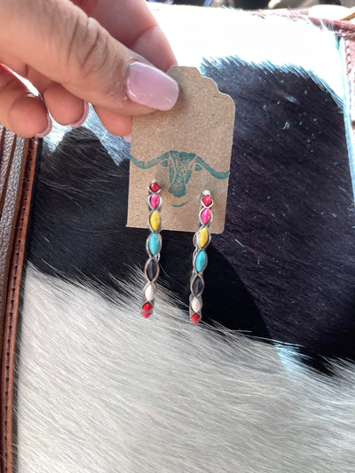 Multi Color Stone Large Hoop Earring