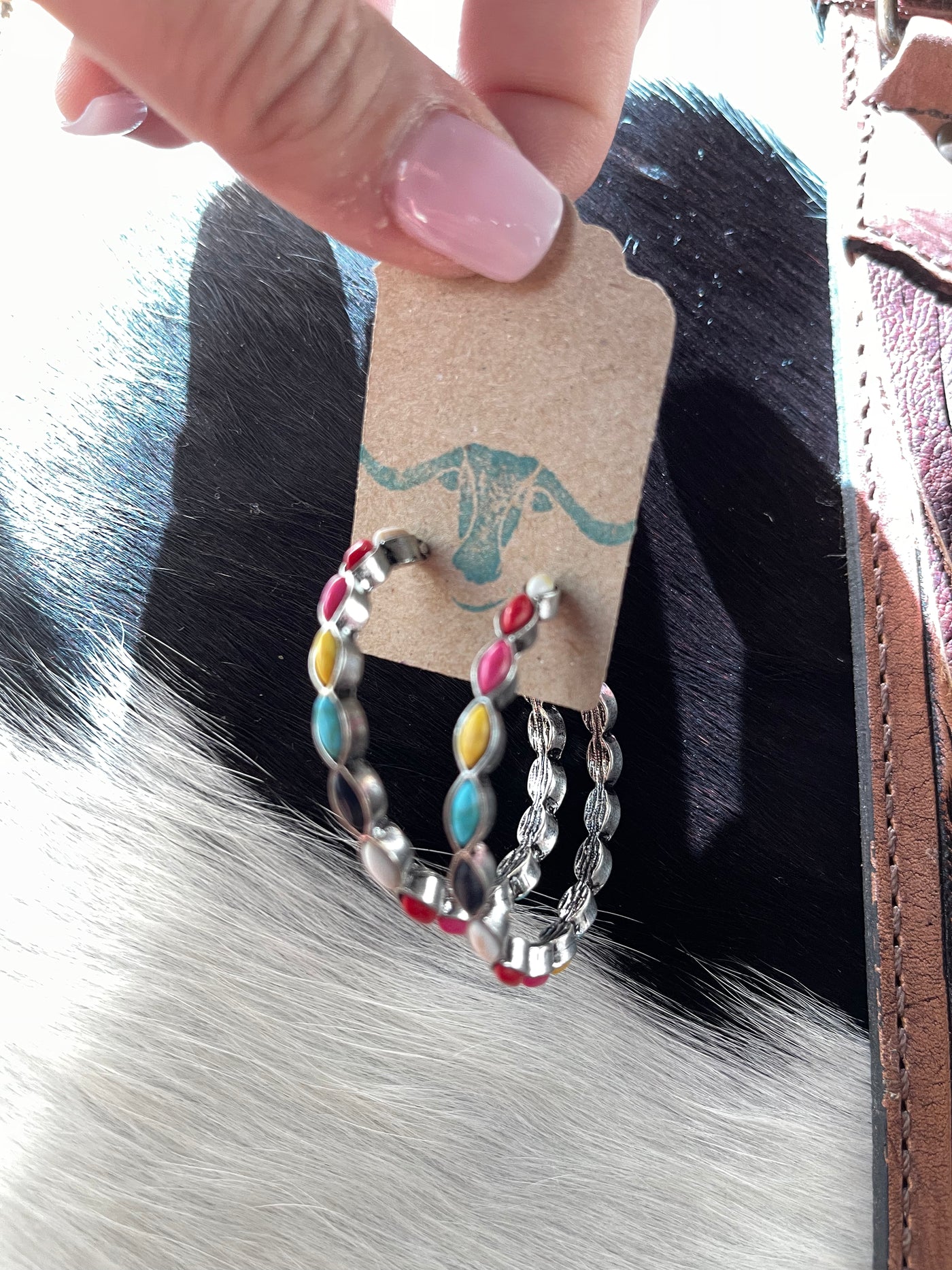 Multi Color Stone Large Hoop Earring