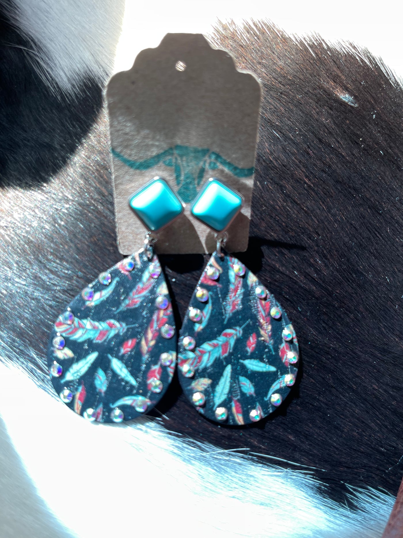 Turquoise Stud with print dangle