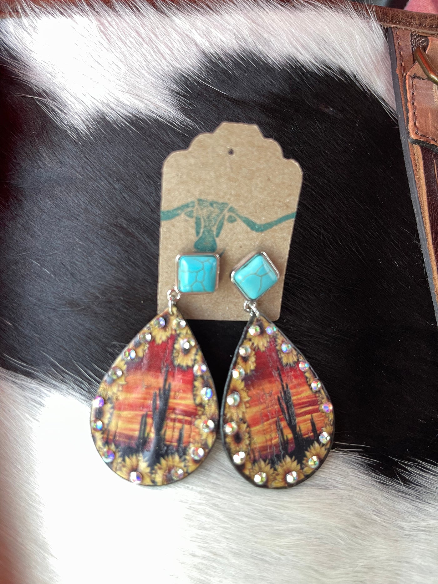 Turquoise Stud with print dangle