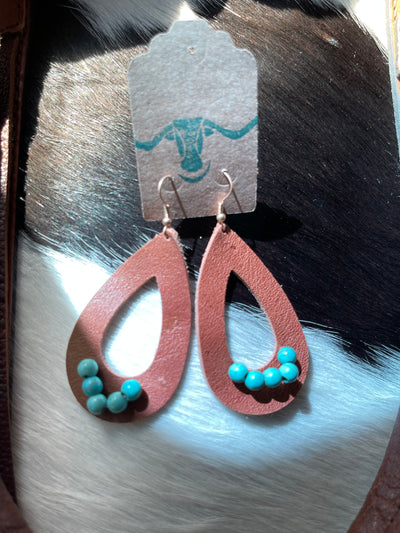 Leather Dangle Earring W/Turquoise Beads