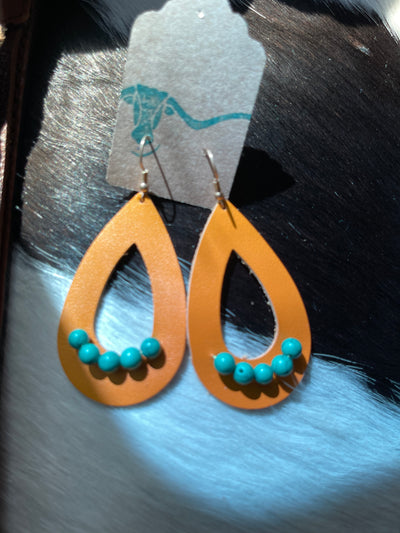 Leather Dangle Earring W/Turquoise Beads