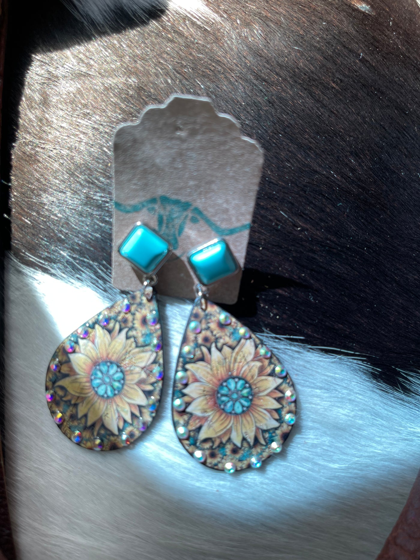 Turquoise Stud with print dangle