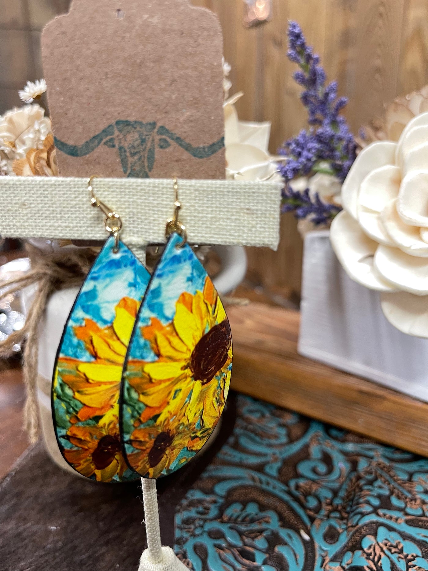 Sunflower Teardrop Earrings