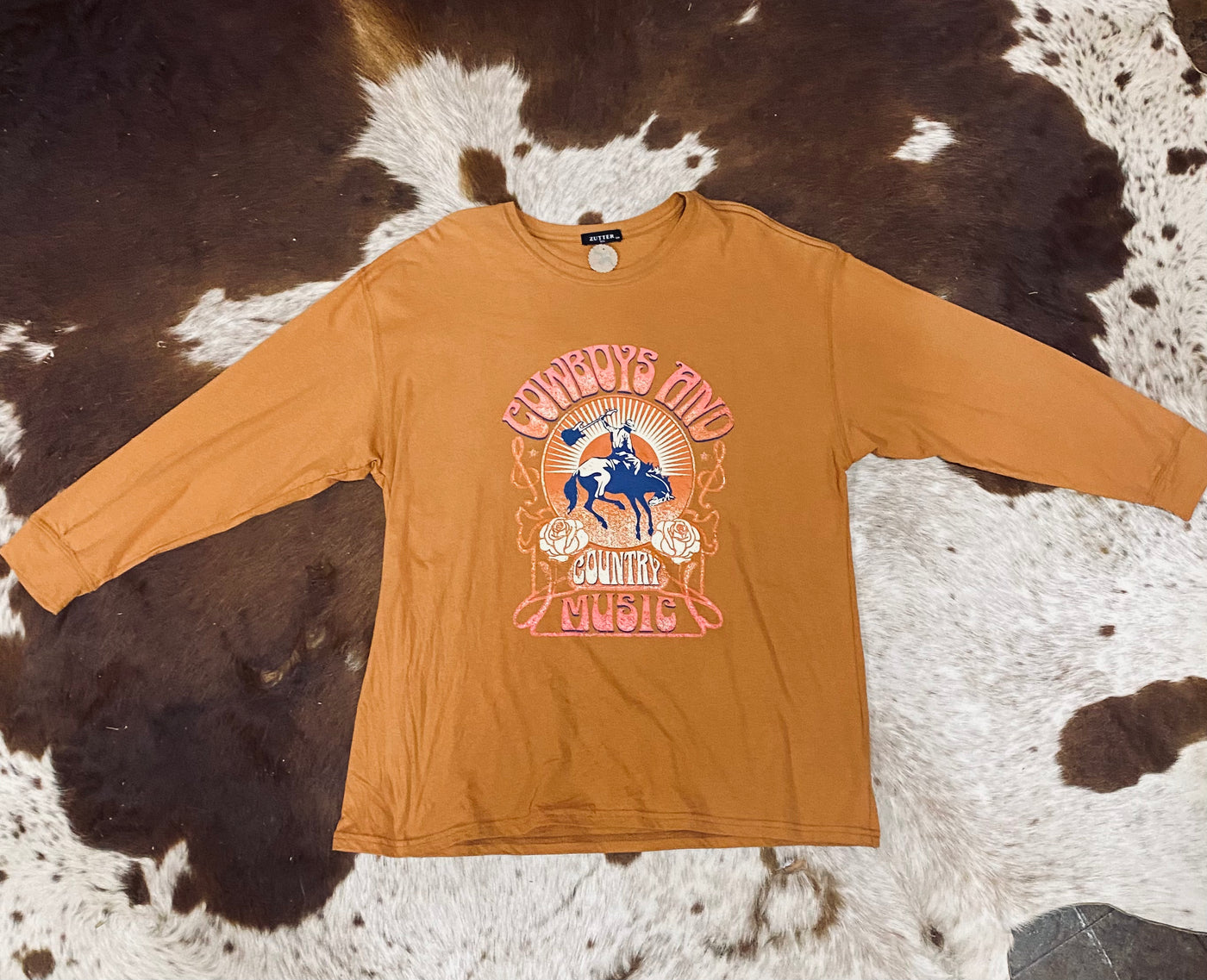 Cowboys & Country Music Rust Oversized Long Sleeve*