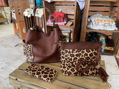 leather and leopard 3 piece purse