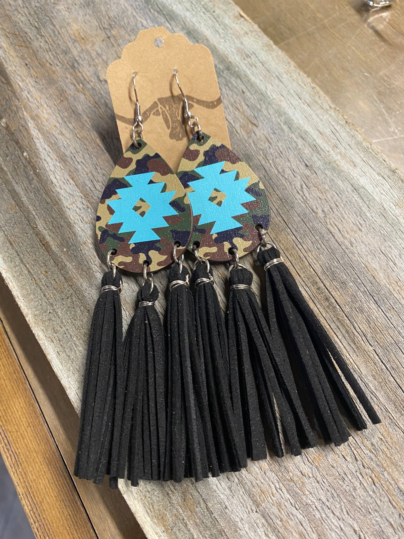 Camo Aztec Fringe Earrings