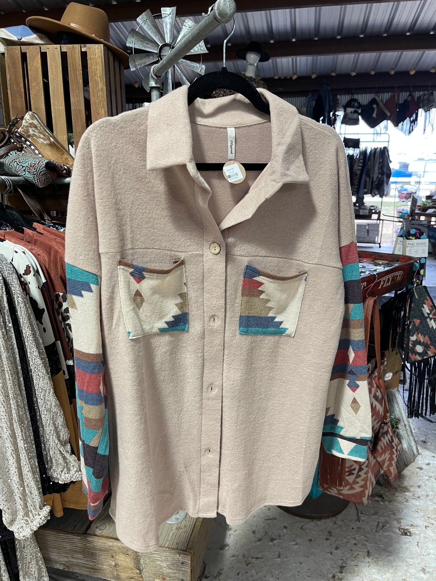 tan aztec long sleeve button up