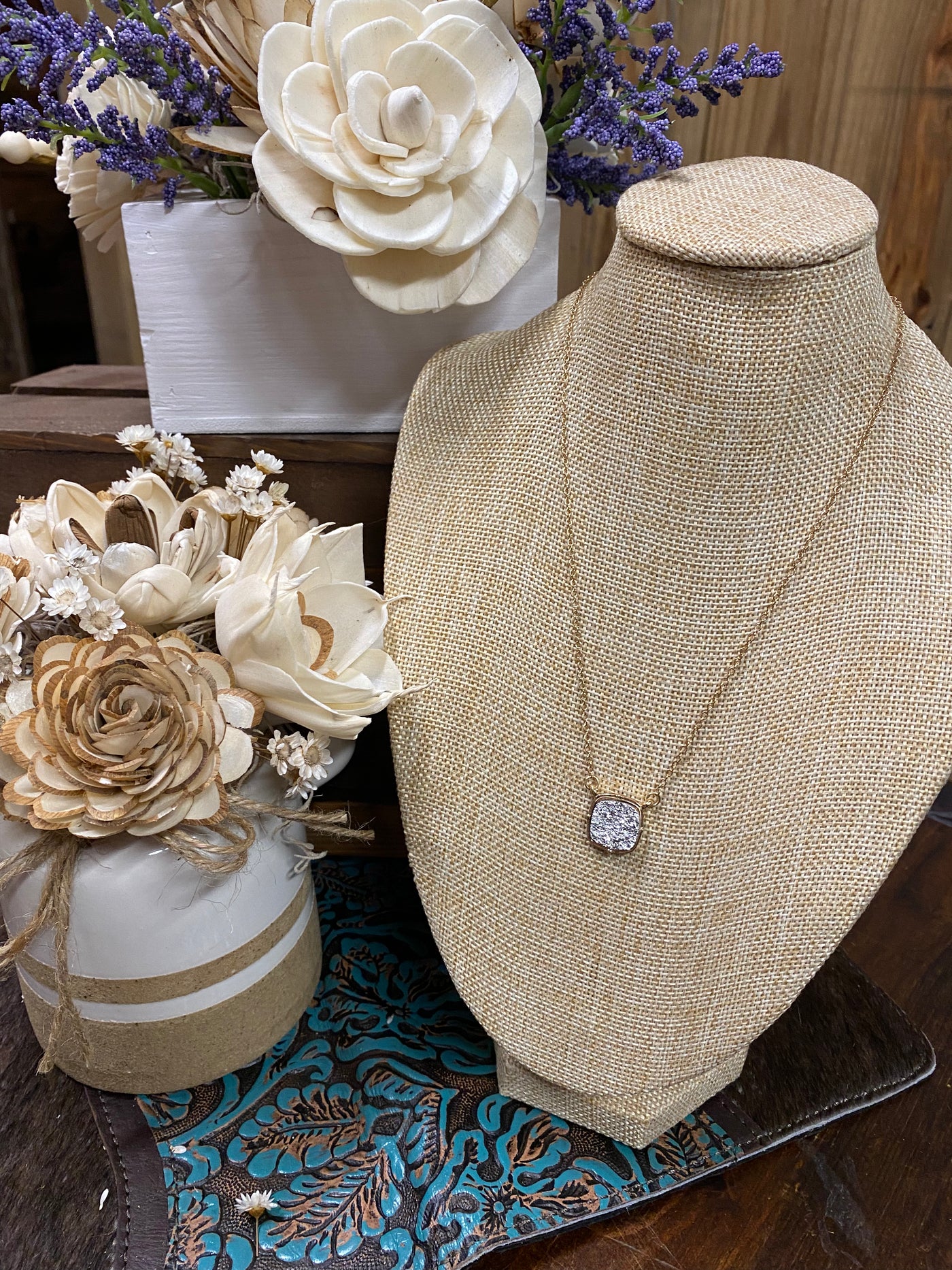 Druzy Square Necklace