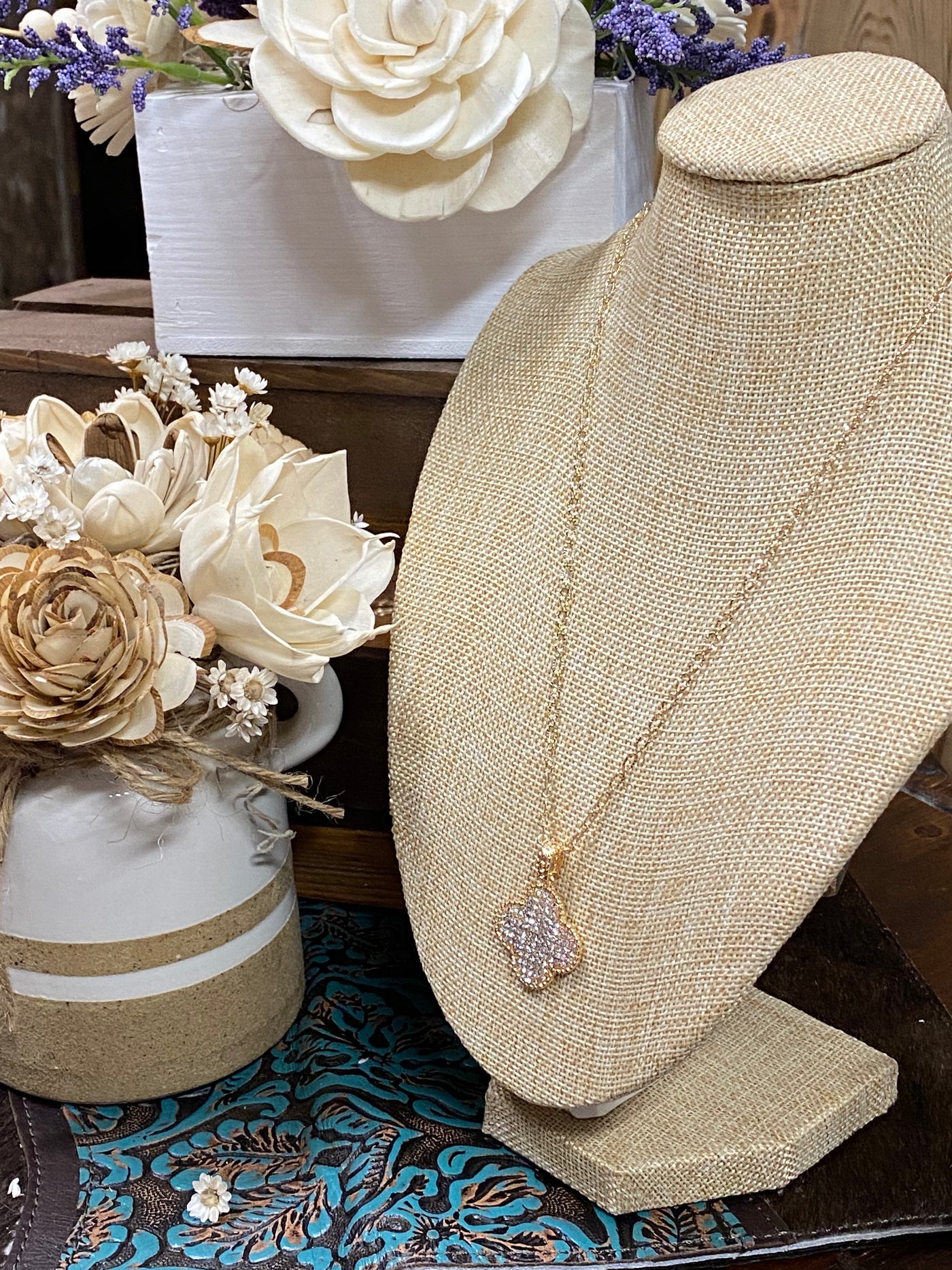 Druzy Large Stone Clover Necklace