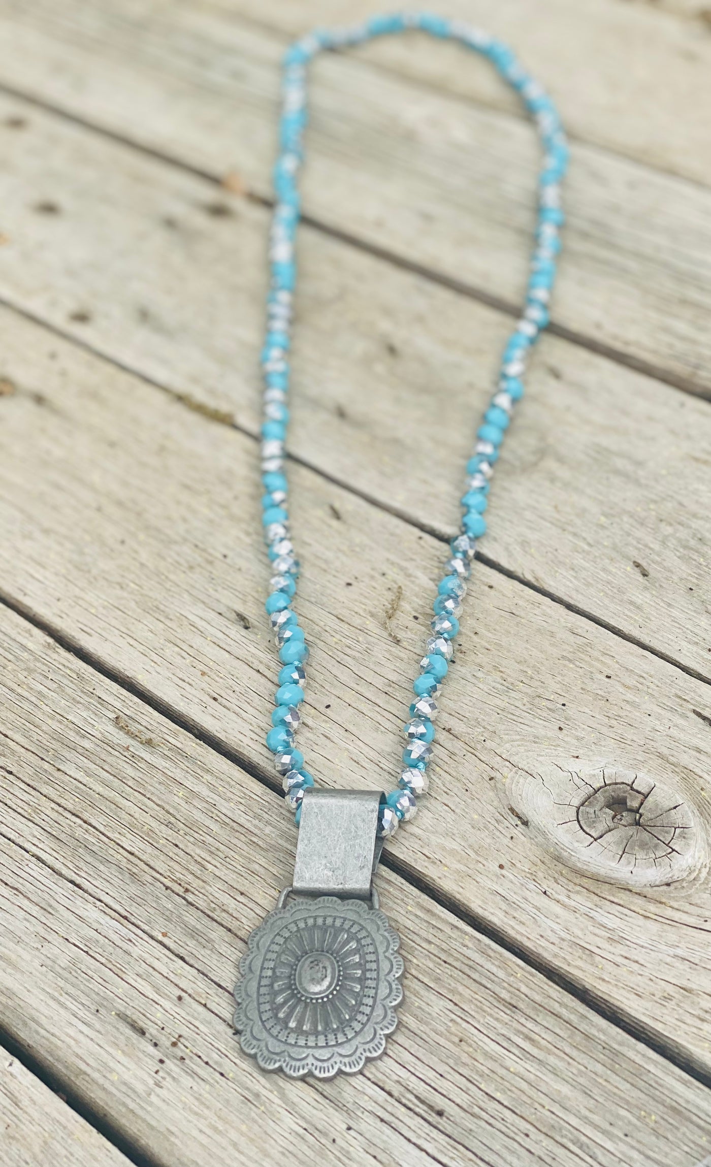 Long Beaded Necklace With Large Pendant