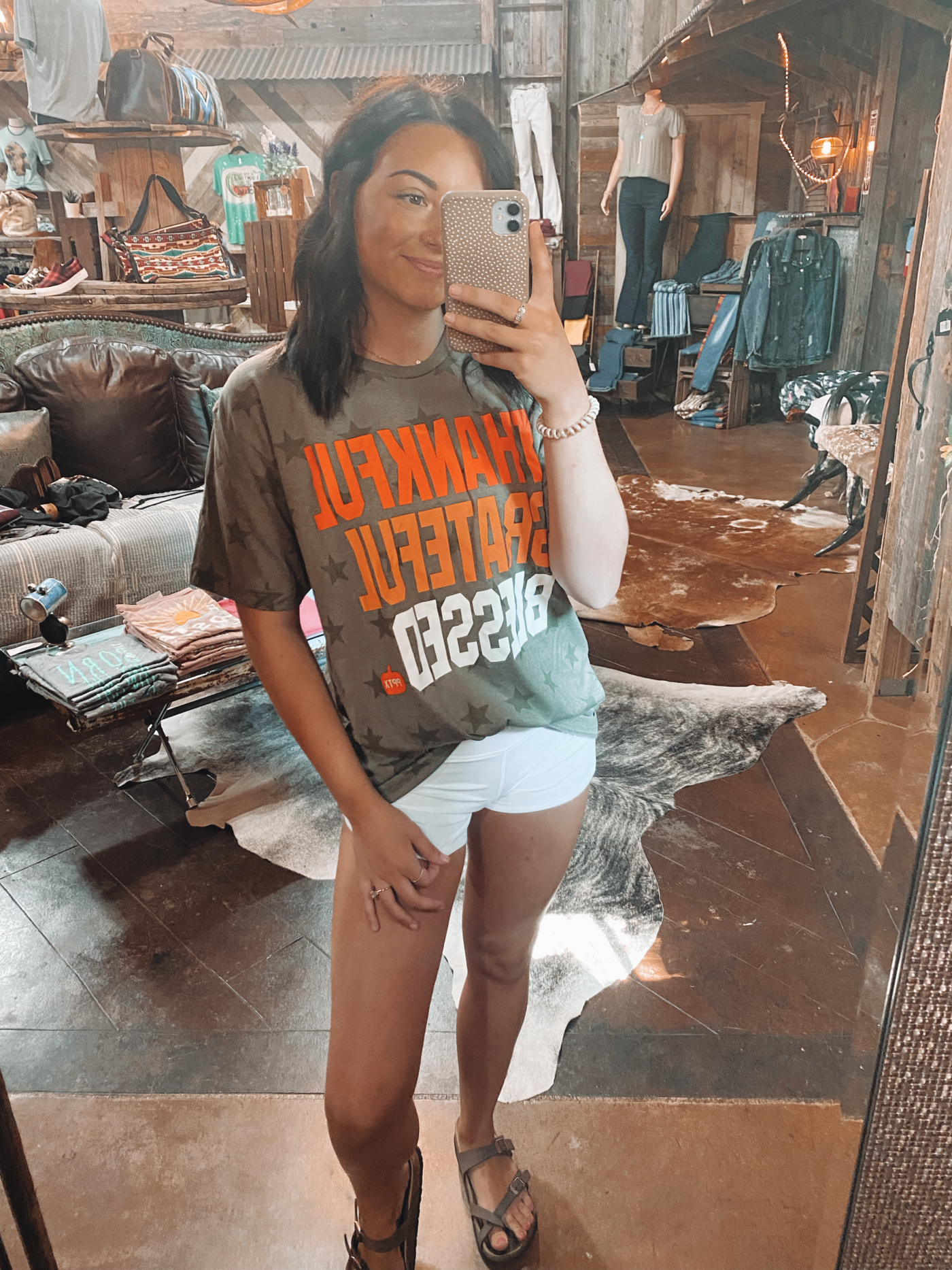 Thankful, Grateful, Blessed Olive Star T-shirt