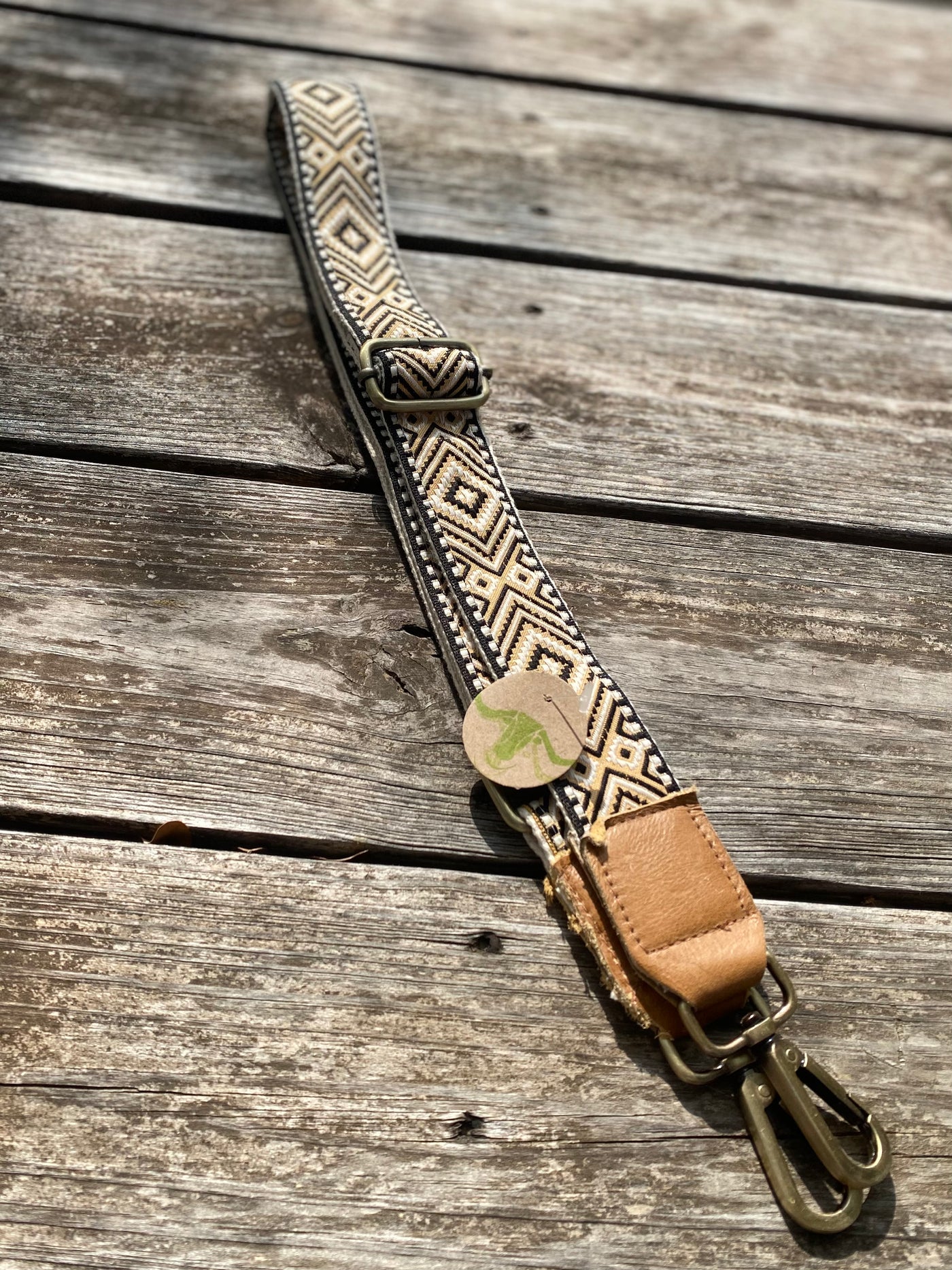 woven white, tan, &. black aztec strap