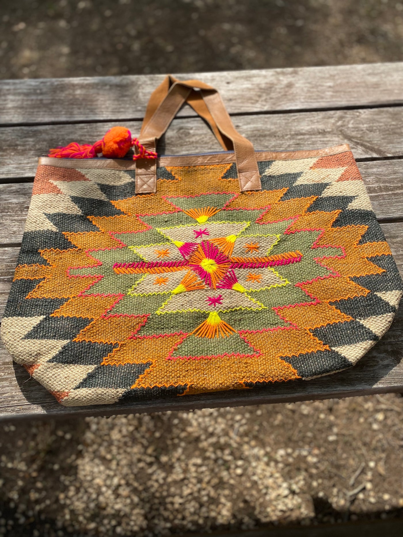 woven brown/multicolored aztec tote