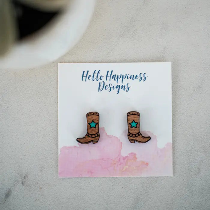 Hand Painted Wood Earring Studs