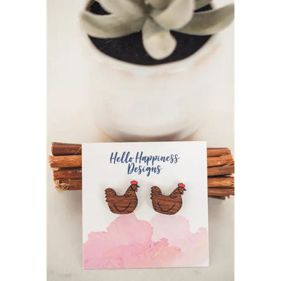 Hand Painted Wood Earring Studs