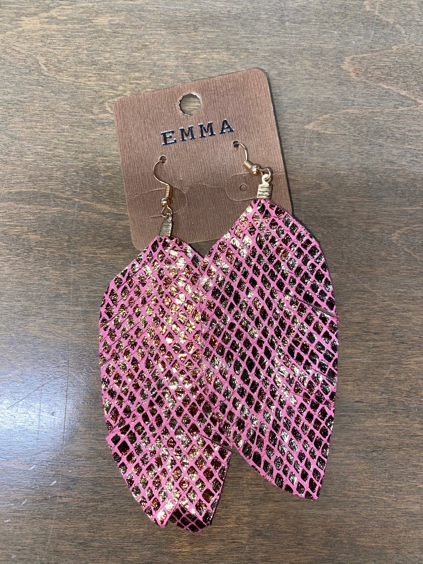 Pink & Gold snakeskin feather earrings