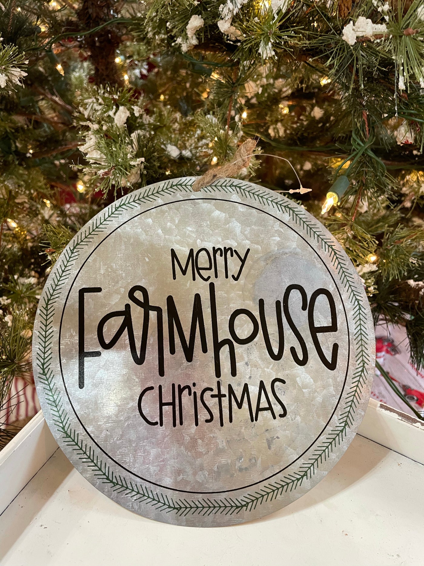 Merry Farmhouse Christmas Metal Sign