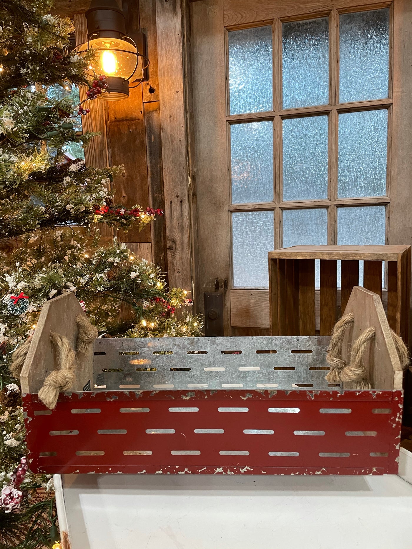 Red Metal Box with Rope Handles
