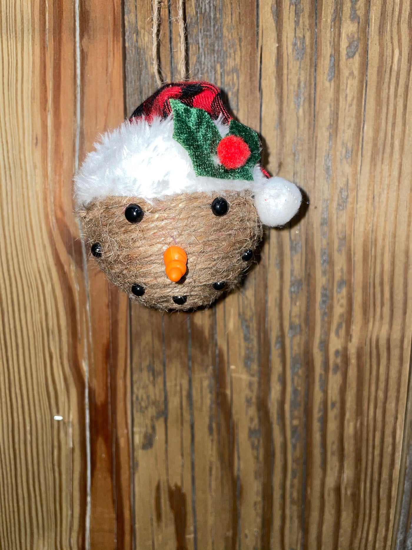 Snowman w/ Plaid Santa Hat