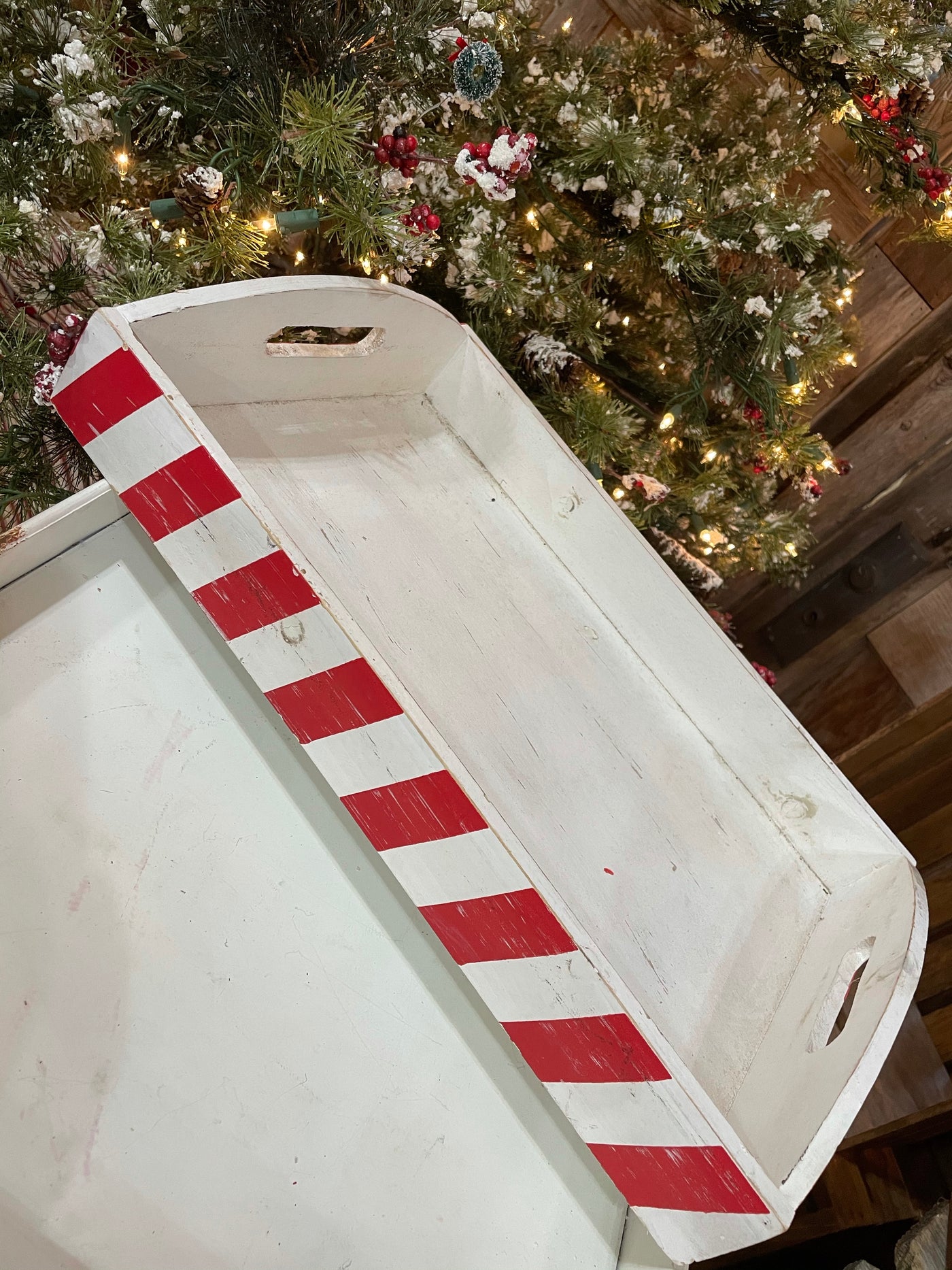 Red and White Striped Tray