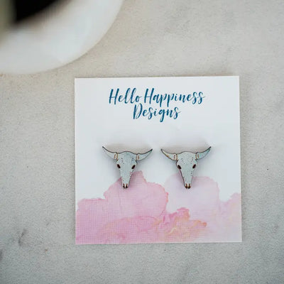 Hand Painted Wood Earring Studs